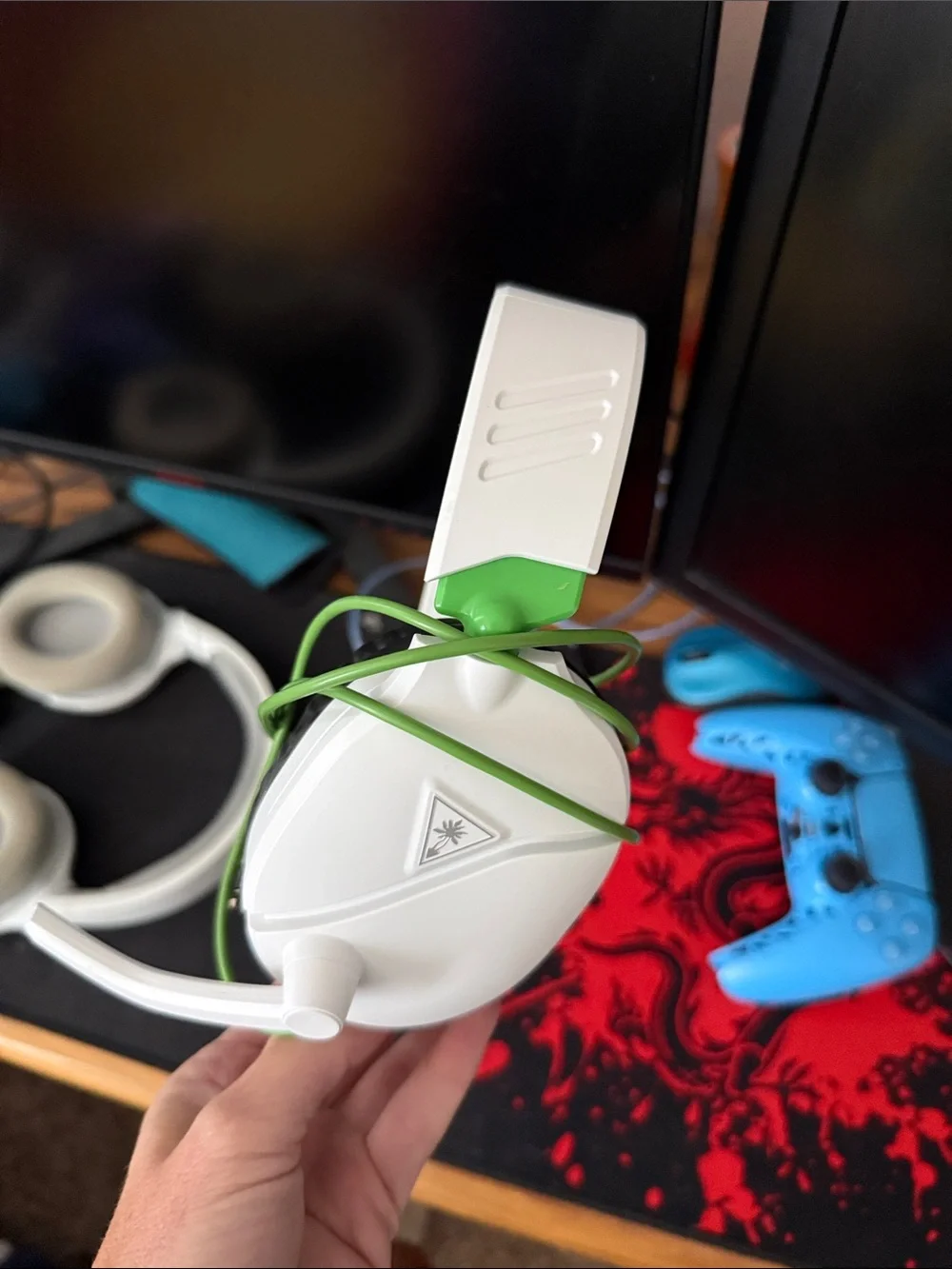 White and Green Over-Ear Gaming Headset with Microphone